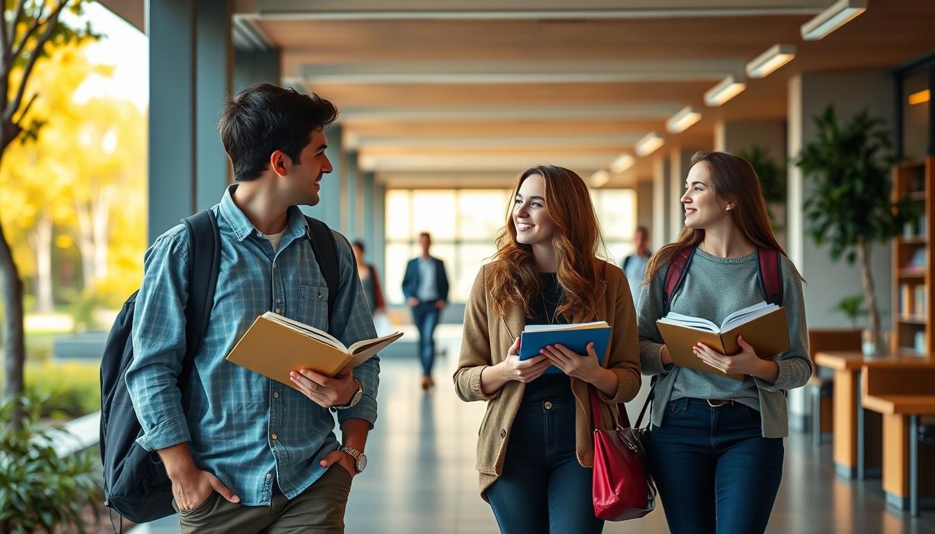 Students studying together in modern classroom